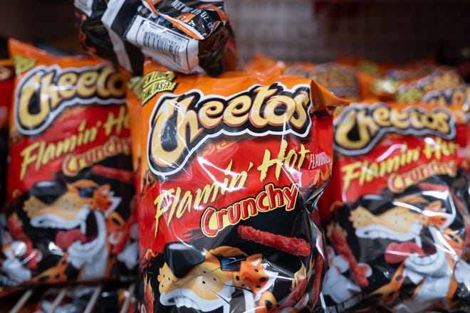 Flamin' Hot Cheetos are offered for sale at a store on April 19, 2024 in Chicago, Illinois.
