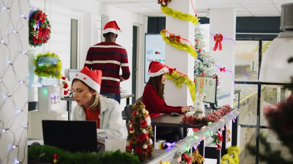 Staff Members Solve Tasks Christmas decoration