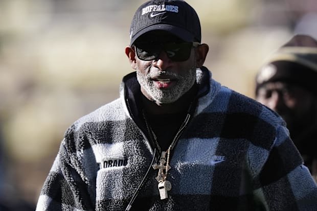 Nov 16, 2024; Boulder, Colorado, USA; Colorado Buffaloes head coach Deion Sanders looks on before the game against the Utah U