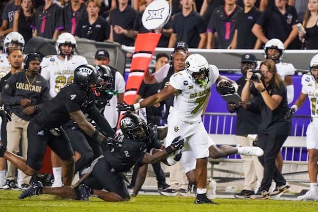 Oct 4, 2025; Fort Worth, Texas, USA; Colorado Buffaloes running back Dallan Hayden (7) carries the ball as. TCU Horned Frogs 