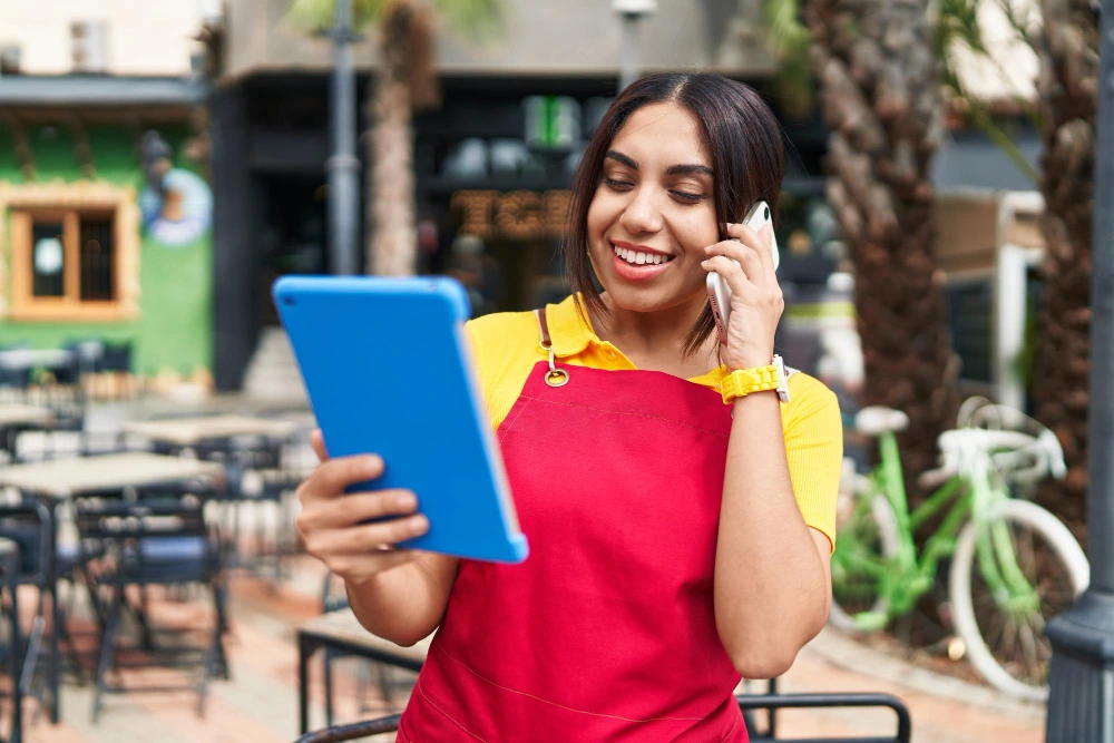 business owner reading customer reviews