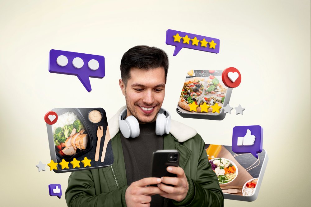 online review rating business owner reading customer reviews